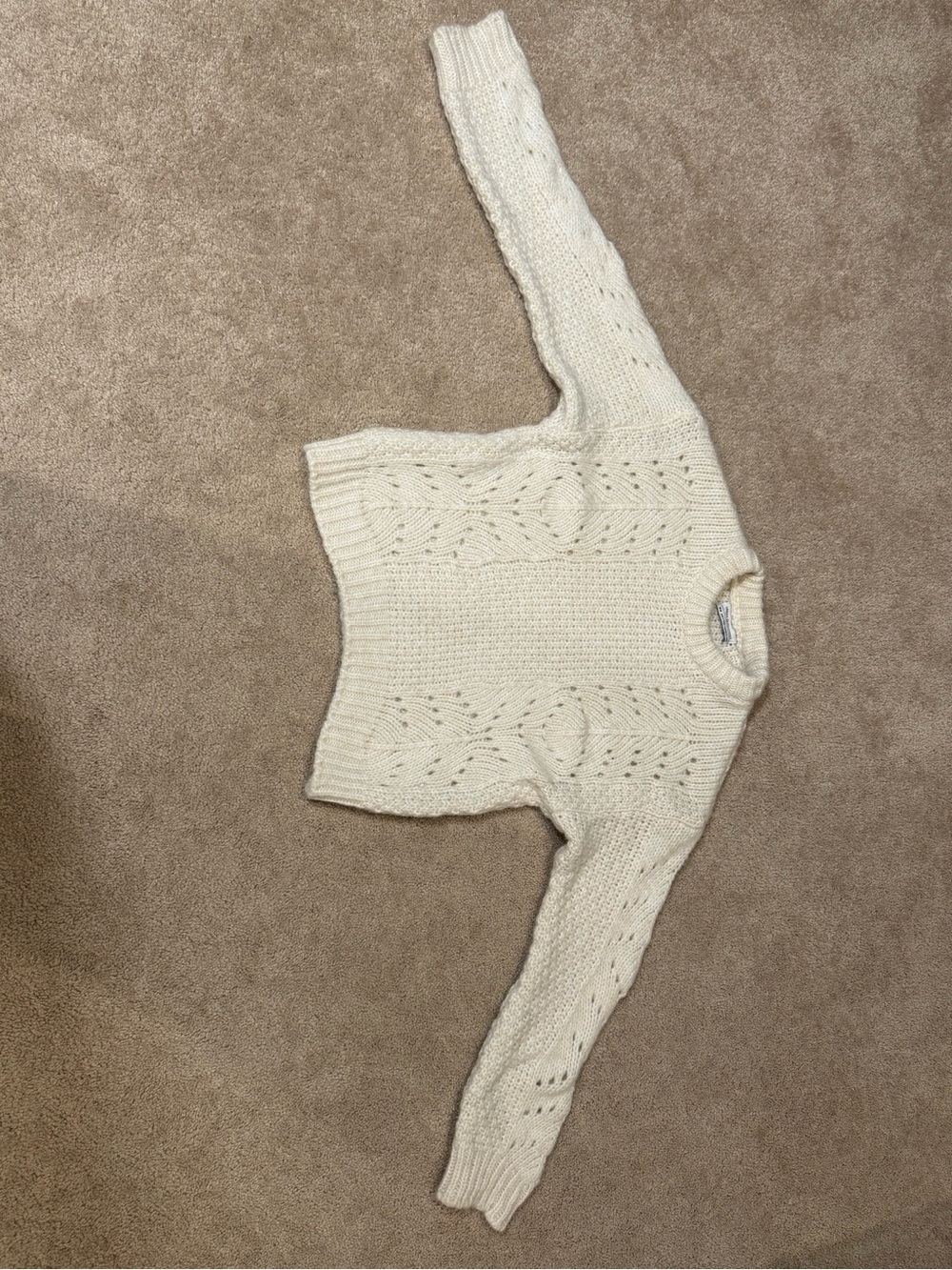 Urban Outfitters Ivory Openwork Cable Knit Cropped Sweater
